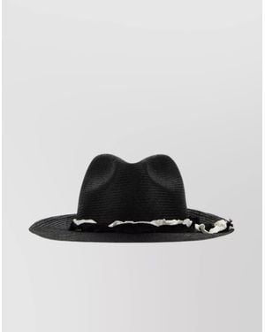 Yohji Yamamoto Raffia Hat With Frayed Edge And Wide Brim - Black