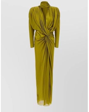Balmain Silk Draped Knotted Maxi Dress - Green