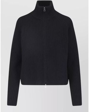 Lisa Yang Cropped High Neck Ribbed Long Sleeve Jacket - Blue