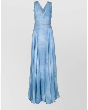 ERMANNO FIRENZE Long Dress V Neckline Criss Cross Back - Blue
