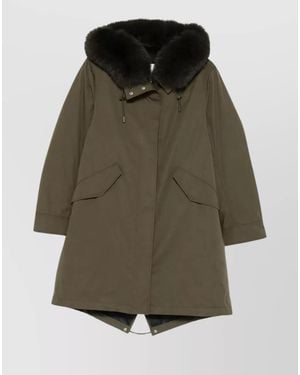 Yves Salomon Fur Hood Long Parka Coat - Green