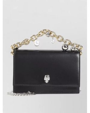 McQueen Skull Leather Clutch Chain Handle - Black