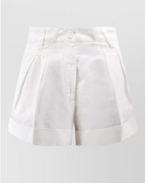 Aspesi Linen Cotton Shorts Pleats Welt Pockets - White