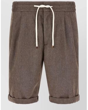 Brunello Cucinelli Chevron Linen Wool Blend Bermuda Shorts - Brown