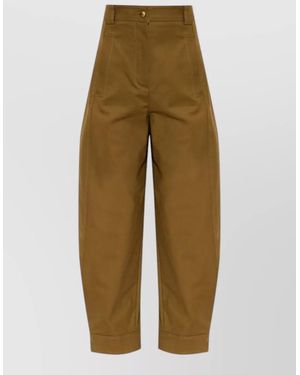 Max Mara High Waist Cuffed Hem Nylon Silk Pants - Natural