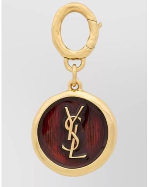 Saint Laurent Cassandre Charm Metal Enamel Circular Pin - Metallic