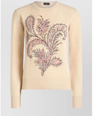 Etro Crew Neck Embroidered Knitwear Top - Natural