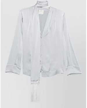 forte_forte Silk V-Neck Tie-Neck Blouse - White