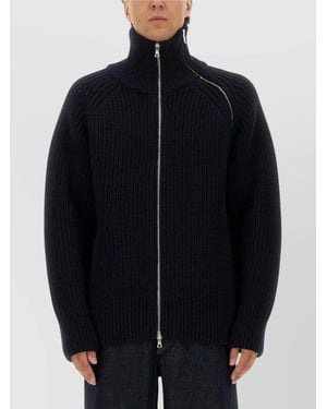 Dries Van Noten Wool High Neck Zip-Up Jumper - Blue