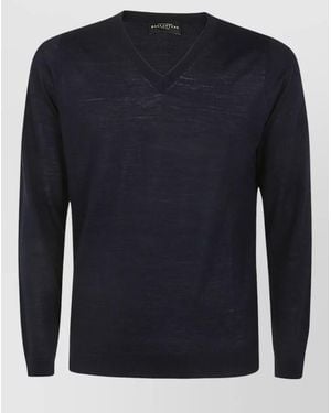 Ballantyne V Neck Slim Fit Long Sleeve Pullover - Blue