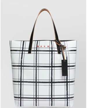 Marni Checkered Tote Bag Dual Handles - White
