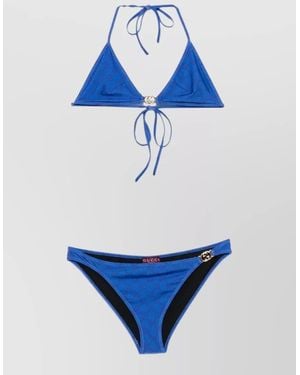 Gucci Halter Neck Triangle Bikini Top Hardware - Blue