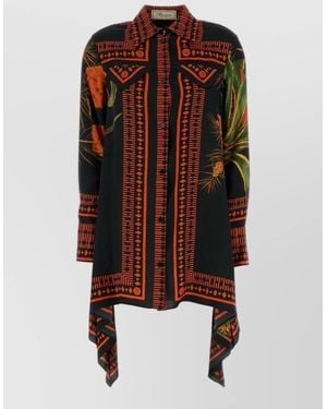 Blumarine Printed Twill Mini Shirt Dress - Brown