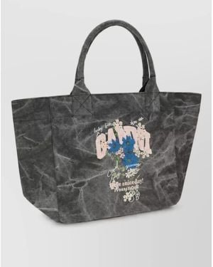 Ganni Medium Cotton Flower-Print Tote Bag - Black
