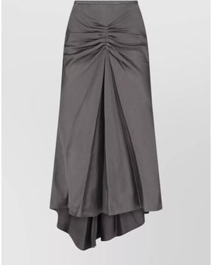 Victoria Beckham Midi Skirt Knee Length Asymmetric Hem Ruched - Grey