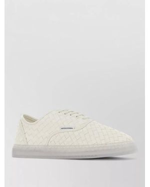 Bottega Veneta Serena Lace Up Leather Trainers Woven - Natural