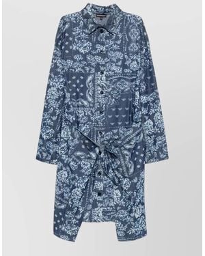 Emporio Armani Cotton Shirt Dress Floral Tie Detail - Blue