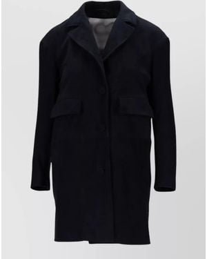 LA ROSE Suede Coat Single Breasted Notch Lapel - Blue