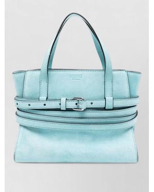 Moschino Leather Tote Handbag Belt Detail Strap - Blue