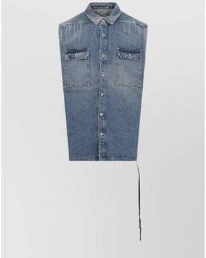 Rick Owens Cotton Sleeveless Shirt Jacket - Blue