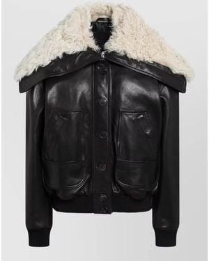 The Attico Shearling Collar Leather Bomber Jacket - Black