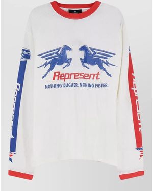Represent Crew Neck Long Sleeves Graphic Print Trim - White