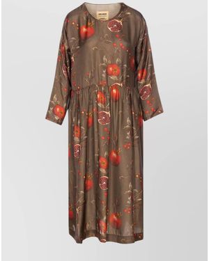 Uma Wang Printed Midi Dress - Brown