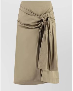 Bottega Veneta Cotton Midi Skirt Featuring Front Knot - Natural
