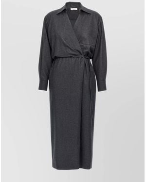 Brunello Cucinelli Wrap Dress Shirt Belted Waist - Black