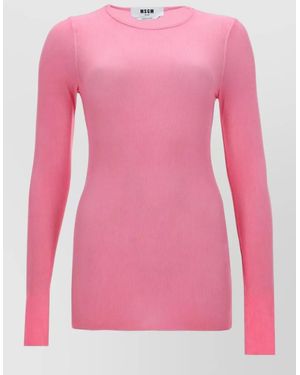 MSGM Crew Neck Long Sleeve Slim Ribbed Knit - Pink