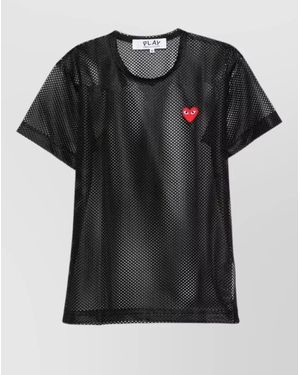 COMME DES GARÇONS PLAY Crew Neck Mesh T Shirt Heart Emblem - Black