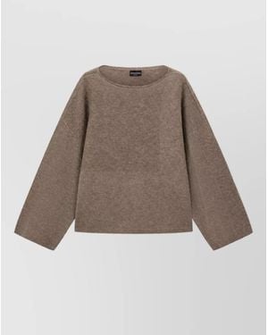 Emporio Armani Fine-Knit Boat Neck Wool Cashmere Jumper - Brown