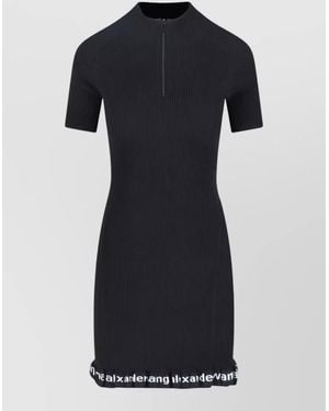 Alexander Wang Knit Dress Knee Length Ribbed Ruffled - Black