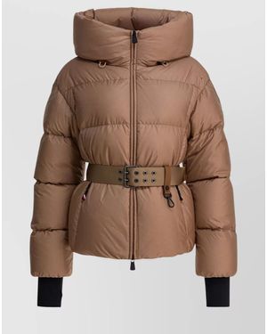 Moncler Short Down Jacket Belted Waist - Brown