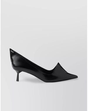 Prada Brushed Leather Kitten Heel Pumps - Black