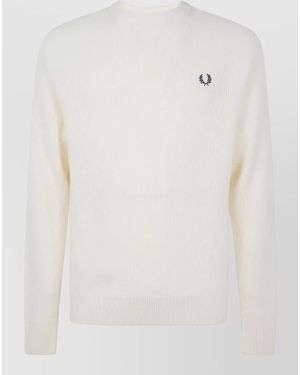 Fred Perry Lambswool Raglan Sweater Crew Neck - White