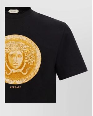 Versace Medusa Coin Motif Crew Neck T Shirt - Black
