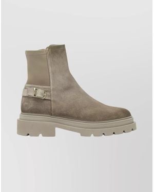 Santoni Chunky Sole Ankle Boots With Buckle Detail - Natural