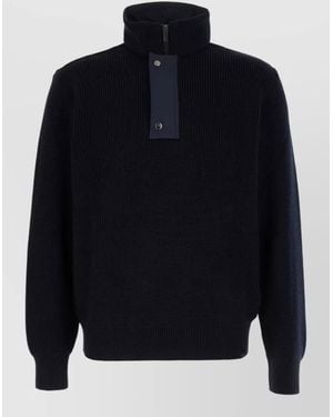 Paul & Shark Wool Blend Sweater High Neck Buttons - Blue