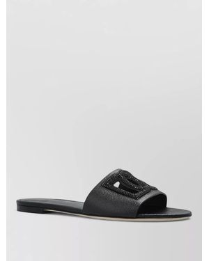 Dolce & Gabbana Leather Logo Appliqué Flat Sandals - Black