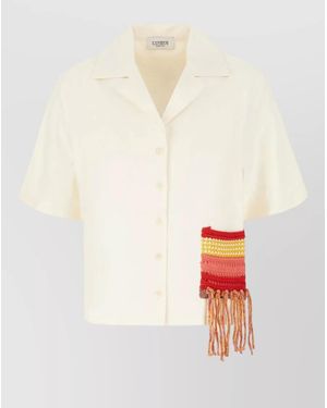 Laneus Viscose Blend Crochet Fringe Short Shirt - White