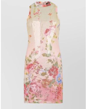 Roberto Cavalli Sleeveless Floral Sequin Knee Length Dress - Pink