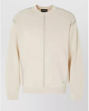 Emporio Armani Crew Neck Knit Top Long Sleeves - Natural