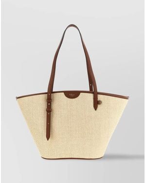 Mulberry Woven Texture Tote Bag With Adjustable Strap - Natural