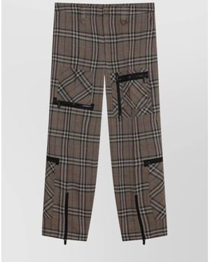Burberry Silk Blend Cargo Pants With Check Pattern - Gray