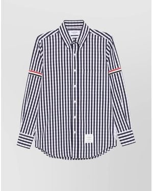 Thom Browne Gingham Check Cotton Straight-Fit Long-Sleeve Shirt - Blue
