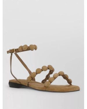 Ash Flat Sandals Ankle Strap Tassel Studs - Metallic