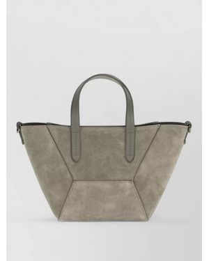 Brunello Cucinelli Na Calf Leather Shoulder Bag - Gray