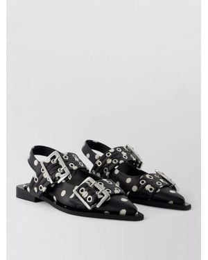 Ganni Buckle Slingback Polka Dot Leather Ballerinas - Black