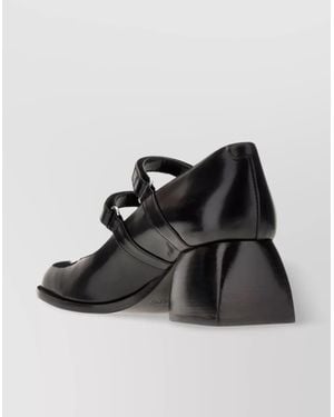 NODALETO Leather Platform Court Shoes - Black